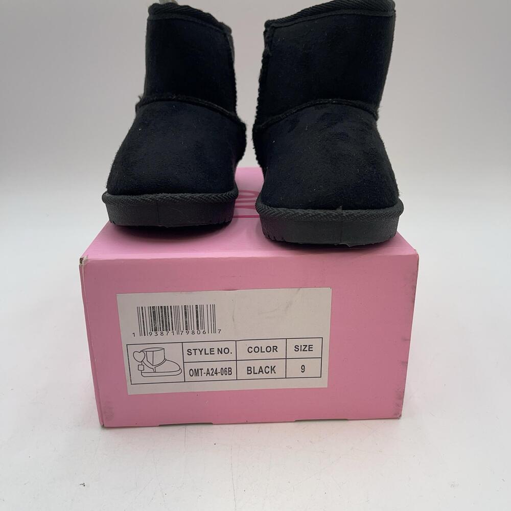 Shearling Style Boots Toddler Girls Size 9 Black Faux Suede Ankle Pull On Winter